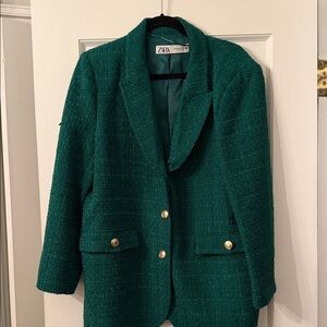 Zara Green Tweed Blazer